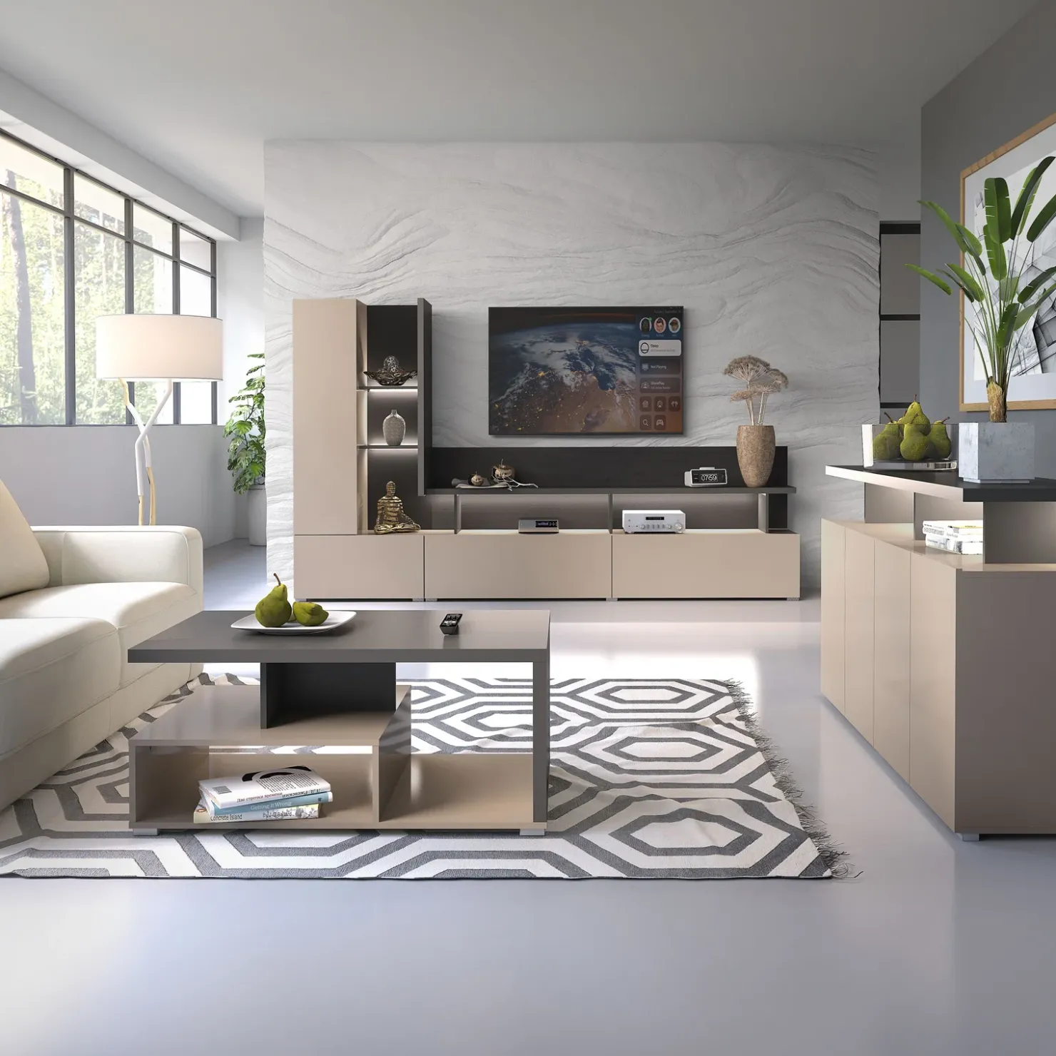 Garnero Arredamenti Madia 153x84h cm 4 ante moderna beige grigio Matt Outlet