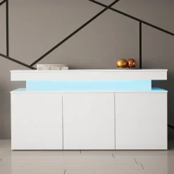 Garnero Arredamenti Madia 160x83h cm 3 ante moderna  con led bianco Lumus Bianco Lucido Clearance
