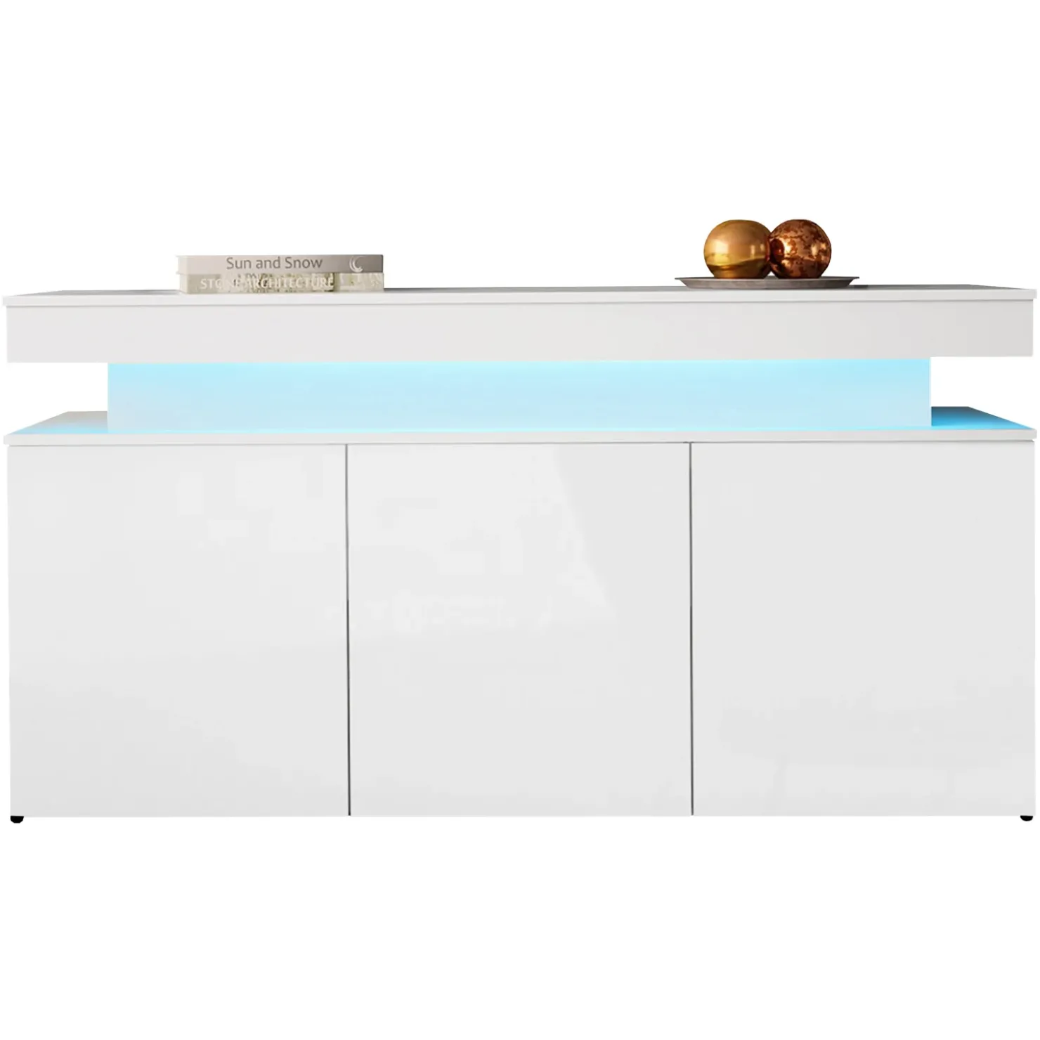 Garnero Arredamenti Madia 160x83h cm 3 ante moderna con led bianco Lumus Bianco Lucido Clearance