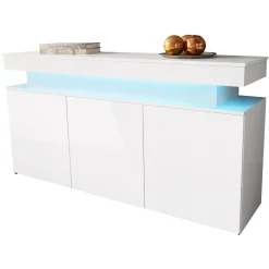 Garnero Arredamenti Madia 160x83h cm 3 ante moderna con led bianco Lumus Bianco Lucido Clearance