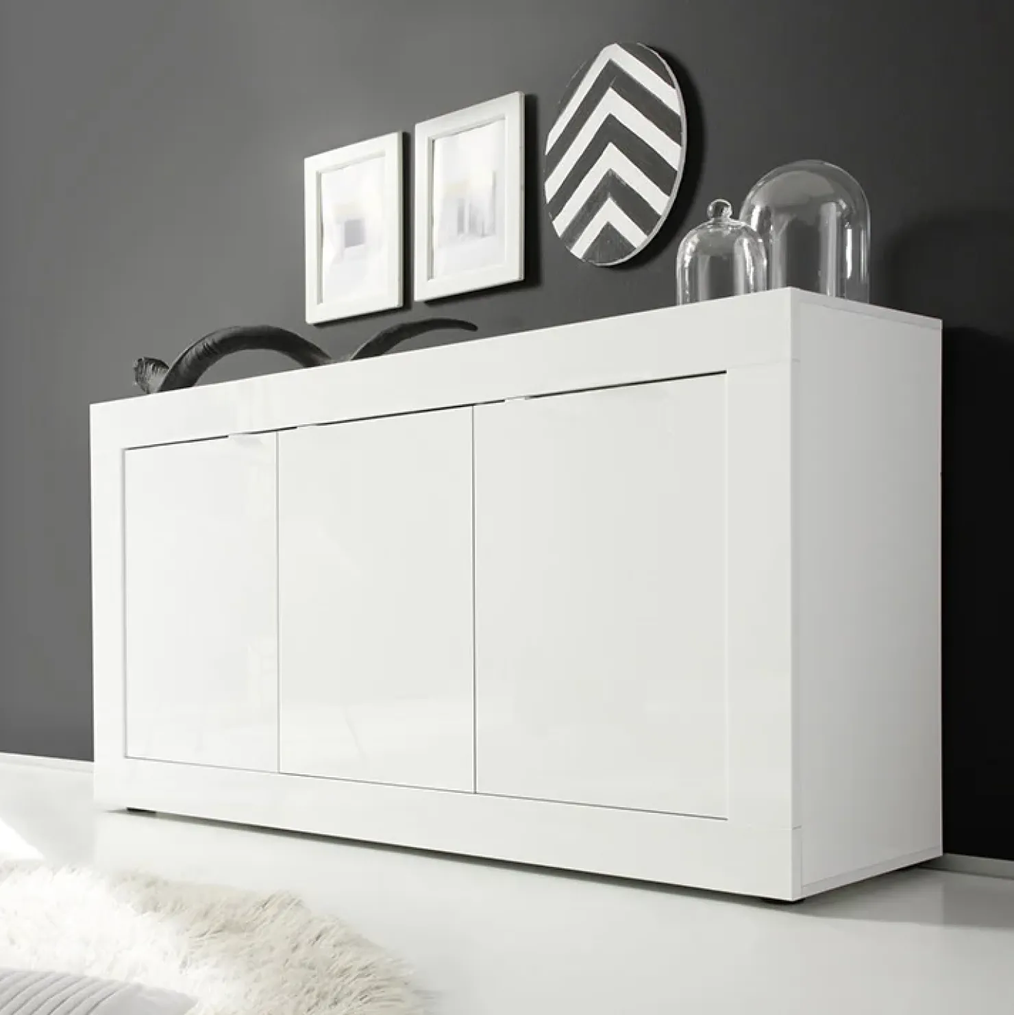 Garnero Arredamenti Madia 160x86h cm 3 ante moderna Eternity Bianco Lucido Sale
