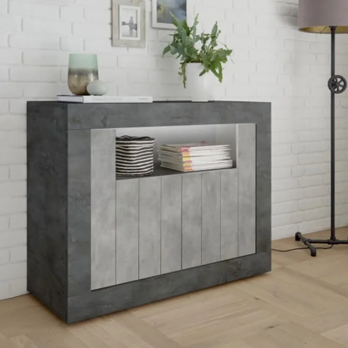 Garnero Arredamenti Madia 110x86h cm 2 ante moderna soggiorno ossido cemento Florena Ossido - Cemento Sale