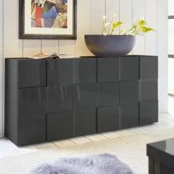 Garnero Arredamenti Madia 181x84h cm 3 ante moderna grigio lucido Obsession Antracite New