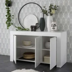 Garnero Arredamenti Madia 138x81h cm 3 ante moderna soggiorno Halston Bianco Opaco