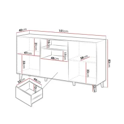 Garnero Arredamenti Madia 151x83h cm 3 ante moderna industrial cannettato nero Essence Nero Opaco New