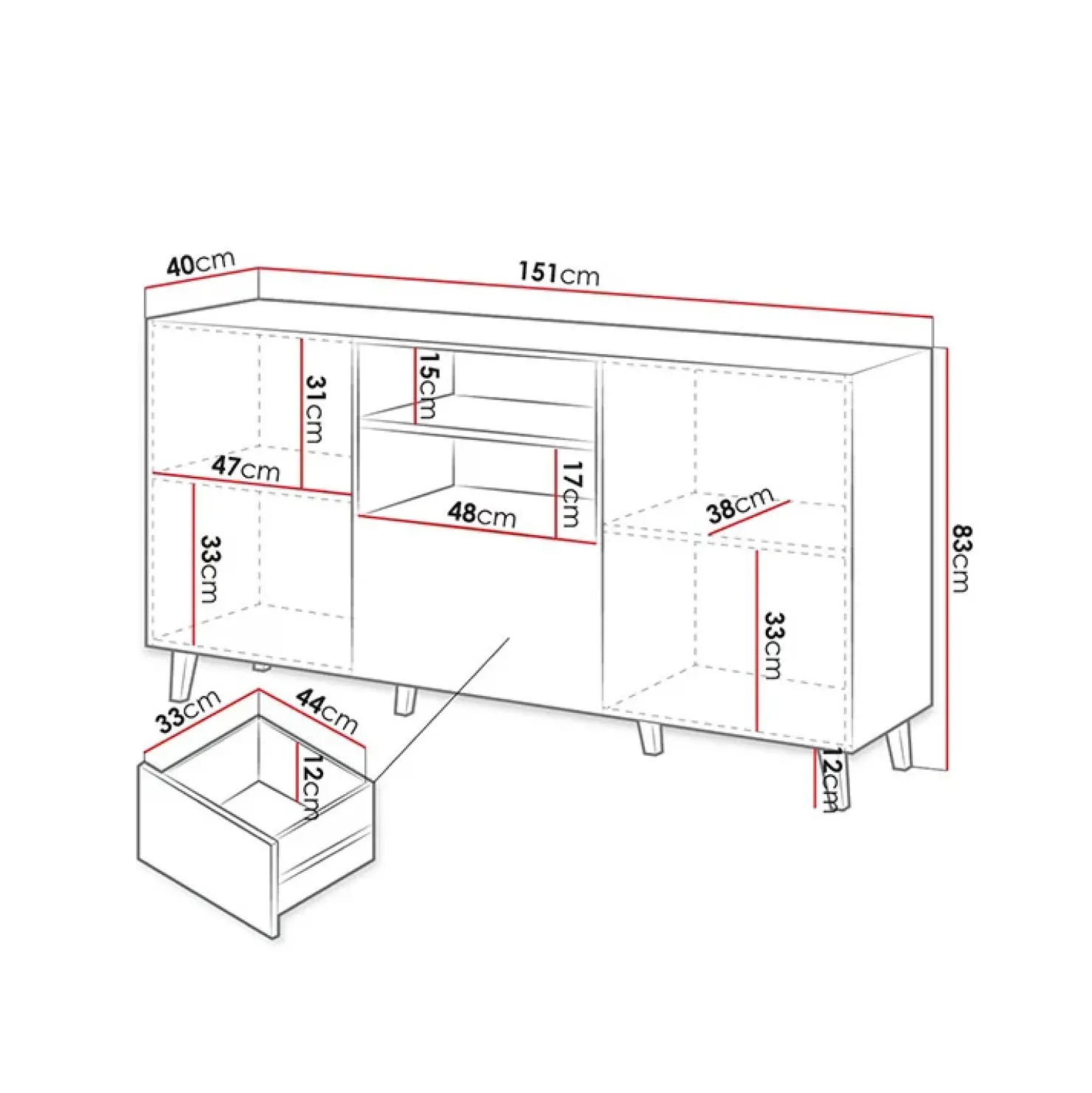 Garnero Arredamenti Madia 151x83h cm 3 ante moderna industrial cannettato nero Essence Nero Opaco New