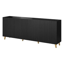 Garnero Arredamenti Madia 201x83h cm 4 ante moderna cannettato nero Essence Nero Opaco Discount