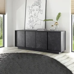 Garnero Arredamenti Madia 180x79h cm 4 ante moderna effetto Viking Marmo Nero Clearance