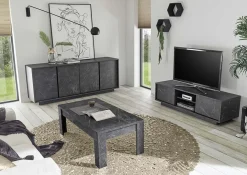 Garnero Arredamenti Madia 180x79h cm 4 ante moderna effetto Viking Marmo Nero Clearance