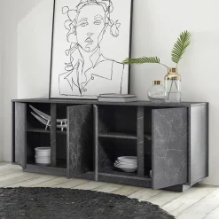 Garnero Arredamenti Madia 180x79h cm 4 ante moderna effetto Viking Marmo Nero Clearance