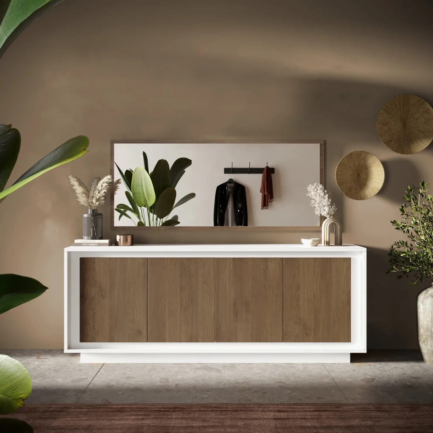 Garnero Arredamenti Madia 207x80h cm 4 ante moderna bianco opaco rovere scuro Deluxe Bianco Opaco - Rovere Rustico Online