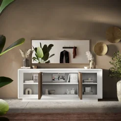 Garnero Arredamenti Madia 207x80h cm 4 ante moderna bianco opaco rovere scuro Deluxe Bianco Opaco - Rovere Rustico Online