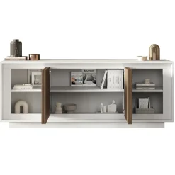 Garnero Arredamenti Madia 207x80h cm 4 ante moderna bianco opaco rovere scuro Deluxe Bianco Opaco - Rovere Rustico Online