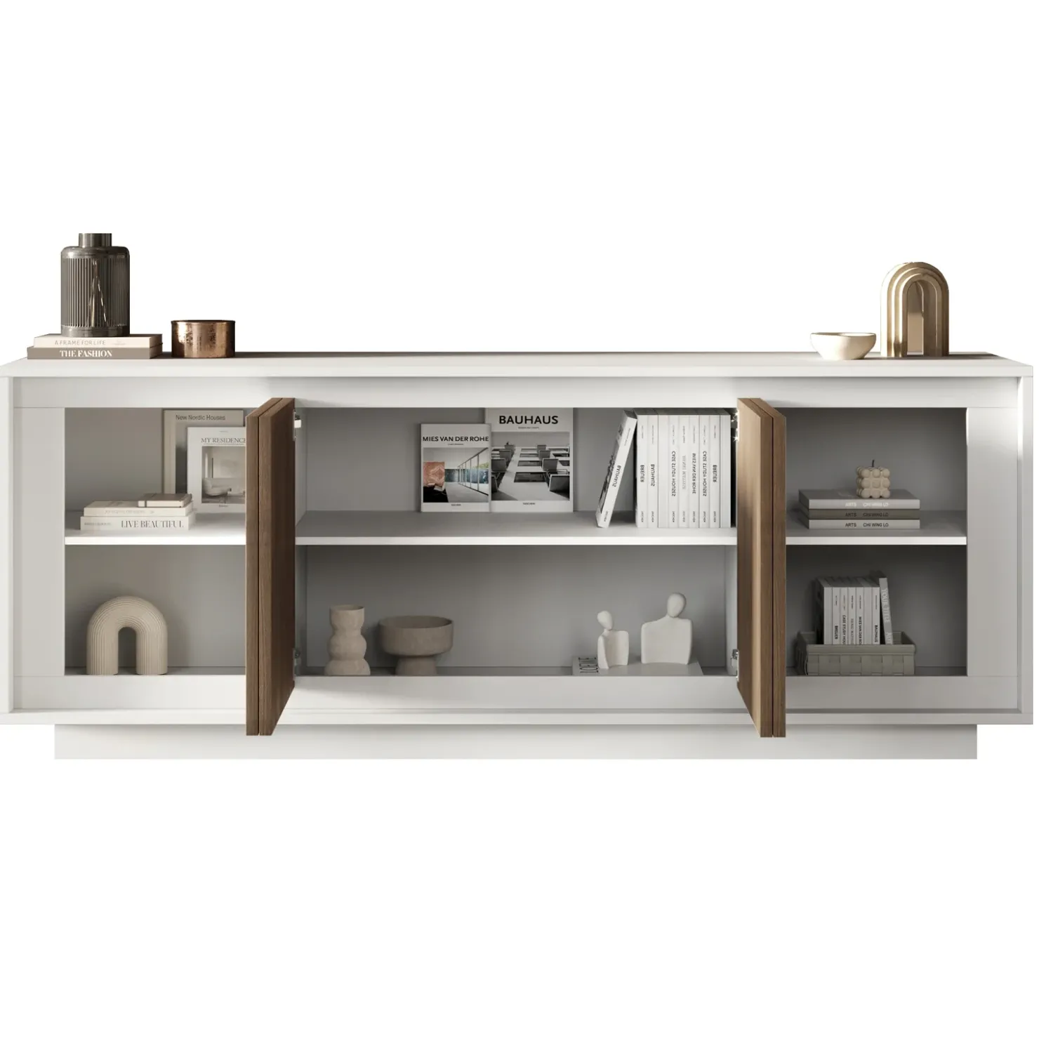 Garnero Arredamenti Madia 207x80h cm 4 ante moderna bianco opaco rovere scuro Deluxe Bianco Opaco - Rovere Rustico Online