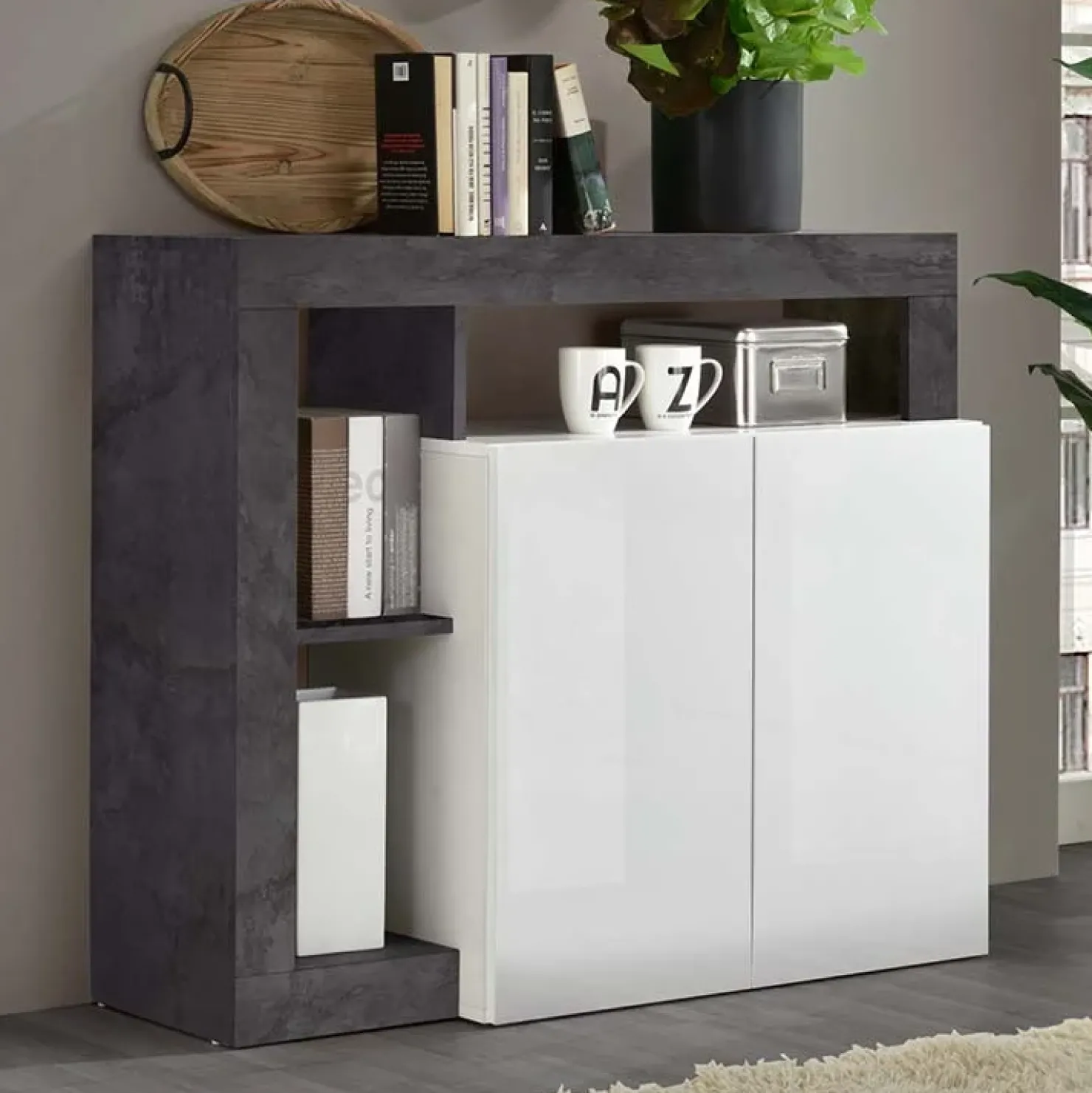 Garnero Arredamenti Madia 108x93h cm 2 ante moderna bianco lucido ossido Invictus Bianco Lucido - Ossido