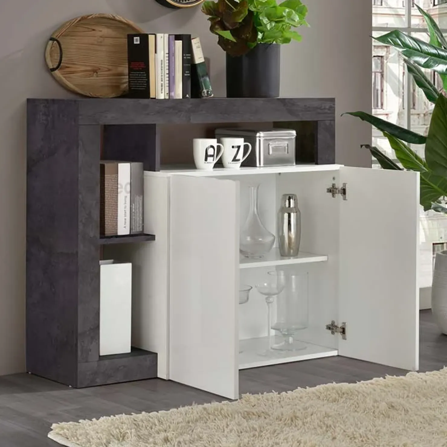 Garnero Arredamenti Madia 108x93h cm 2 ante moderna bianco lucido ossido Invictus Bianco Lucido - Ossido