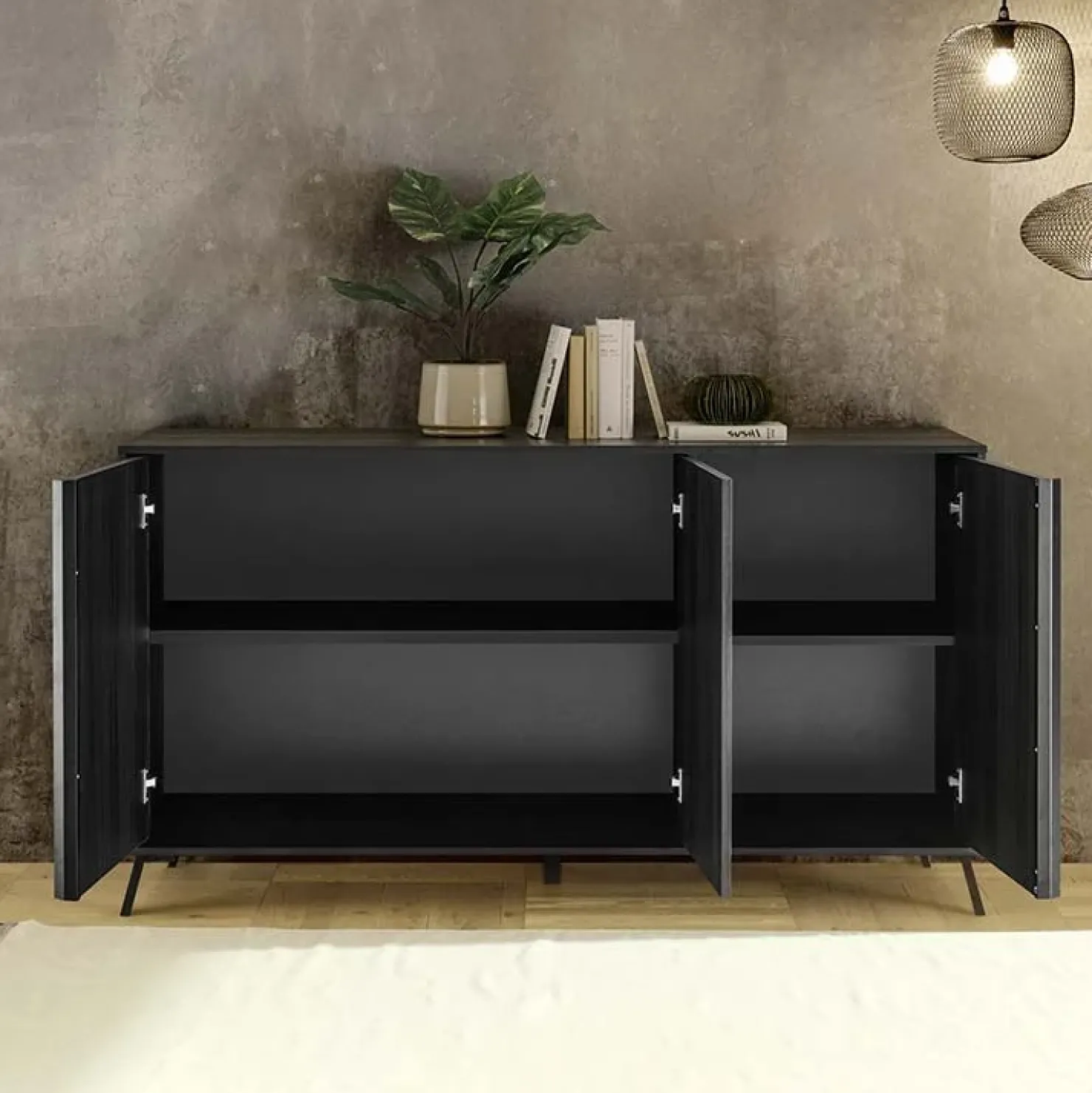 Garnero Arredamenti Madia 156x84h cm 3 ante moderna soggiorno Tosca Nero Frassinato Best