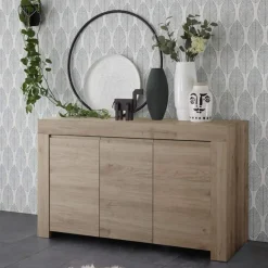 Garnero Arredamenti Madia 138x81h cm 3 ante moderna chiaro Halston Rovere New