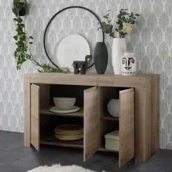 Garnero Arredamenti Madia 138x81h cm 3 ante moderna chiaro Halston Rovere New