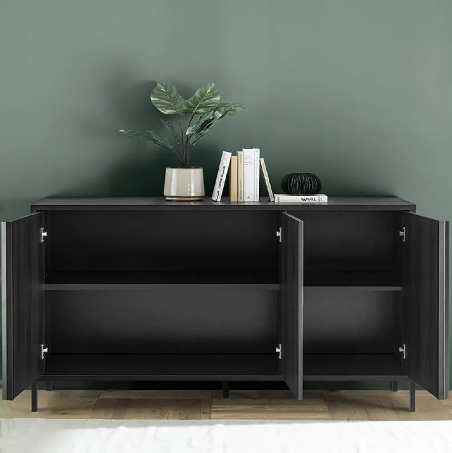Garnero Arredamenti Madia 156x86h cm 3 ante moderna nero frassinato Absolut