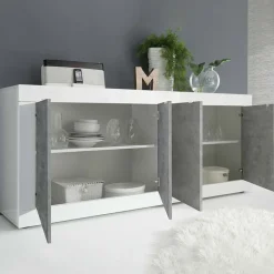 Garnero Arredamenti Madia 207x86h cm 4 ante moderna soggiorno bianco lucido cemento Eternity Cemento - Bianco Lucido Clearance