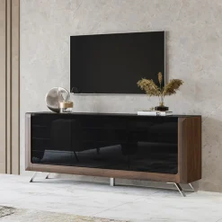 Garnero Arredamenti Madia 200x81h cm 3 ante moderna noce nero lucido Jumbo Nero Lucido - Noce Best