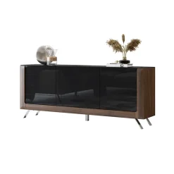 Garnero Arredamenti Madia 200x81h cm 3 ante moderna noce nero lucido Jumbo Nero Lucido - Noce Best