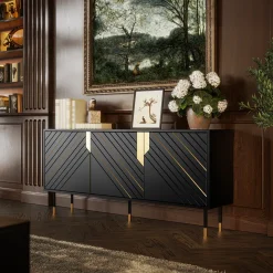 Garnero Arredamenti Madia 154x72h cm 3 ante moderna nero oro Golden Discount