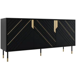 Garnero Arredamenti Madia 154x72h cm 3 ante moderna nero oro Golden Discount