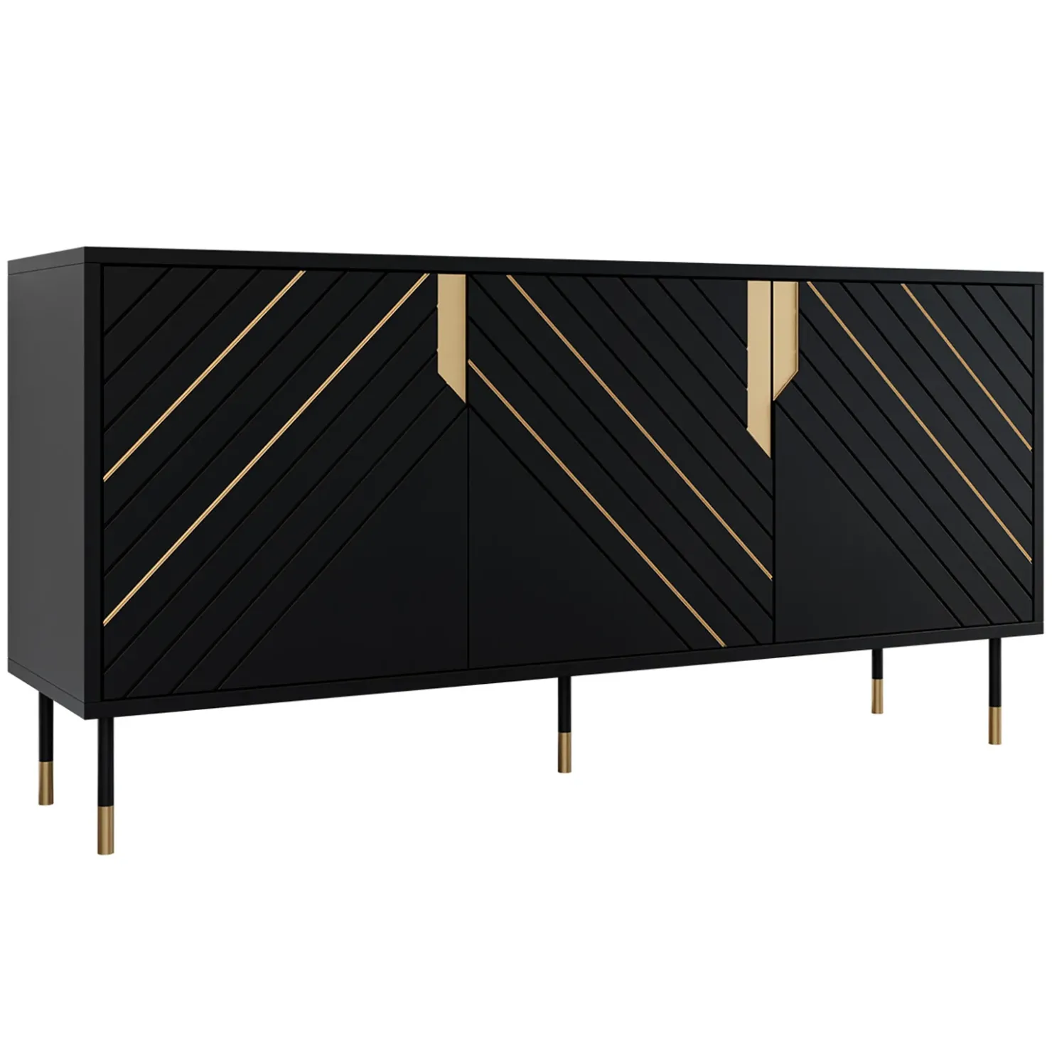 Garnero Arredamenti Madia 154x72h cm 3 ante moderna nero oro Golden Discount