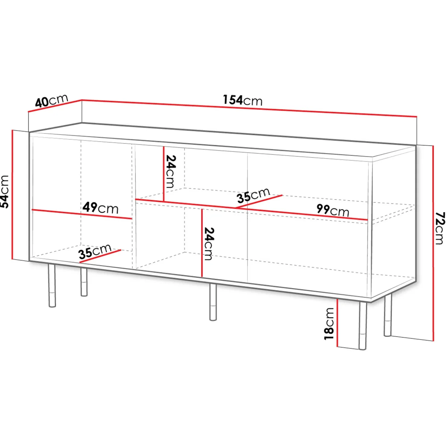Garnero Arredamenti Madia 154x72h cm 3 ante moderna nero oro Golden Discount