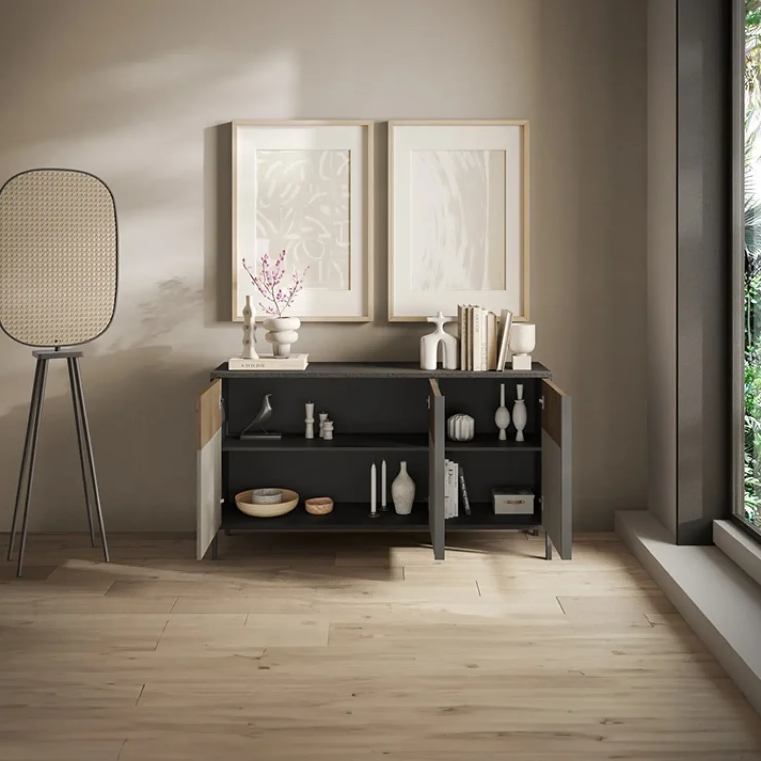 Garnero Arredamenti Madia 156x86h cm 3 ante moderna antracite tortora Every Online