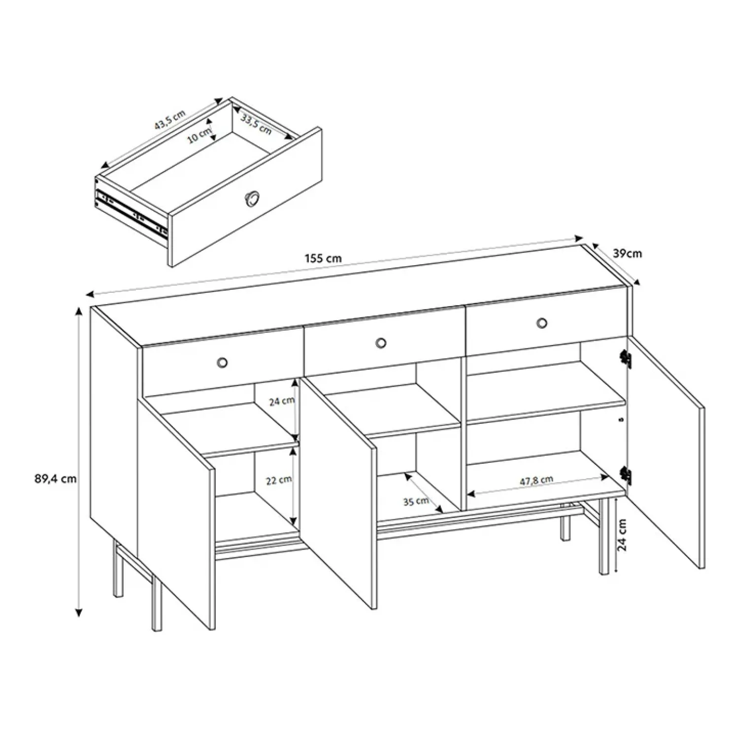 Garnero Arredamenti Madia 155x90h cm 3 ante moderna Eterna Beige Clearance