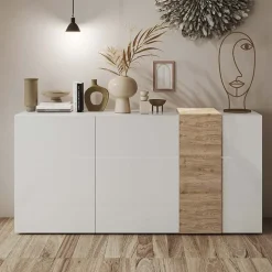 Garnero Arredamenti Madia 181x86h cm 3 ante moderna soggiorno bianco lucido rovere Universal Bianco Lucido - Rovere Sale