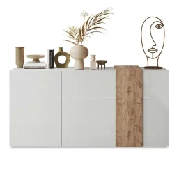 Garnero Arredamenti Madia 181x86h cm 3 ante moderna soggiorno bianco lucido rovere Universal Bianco Lucido - Rovere Sale