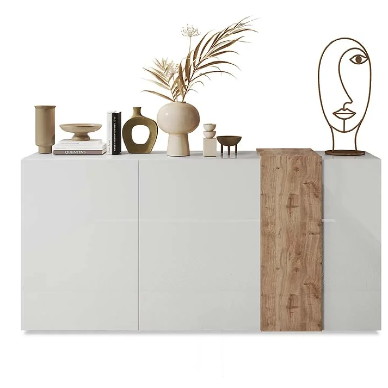 Garnero Arredamenti Madia 181x86h cm 3 ante moderna soggiorno bianco lucido rovere Universal Bianco Lucido - Rovere Sale