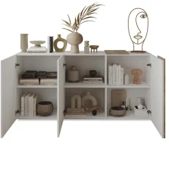 Garnero Arredamenti Madia 181x86h cm 3 ante moderna soggiorno bianco lucido rovere Universal Bianco Lucido - Rovere Sale