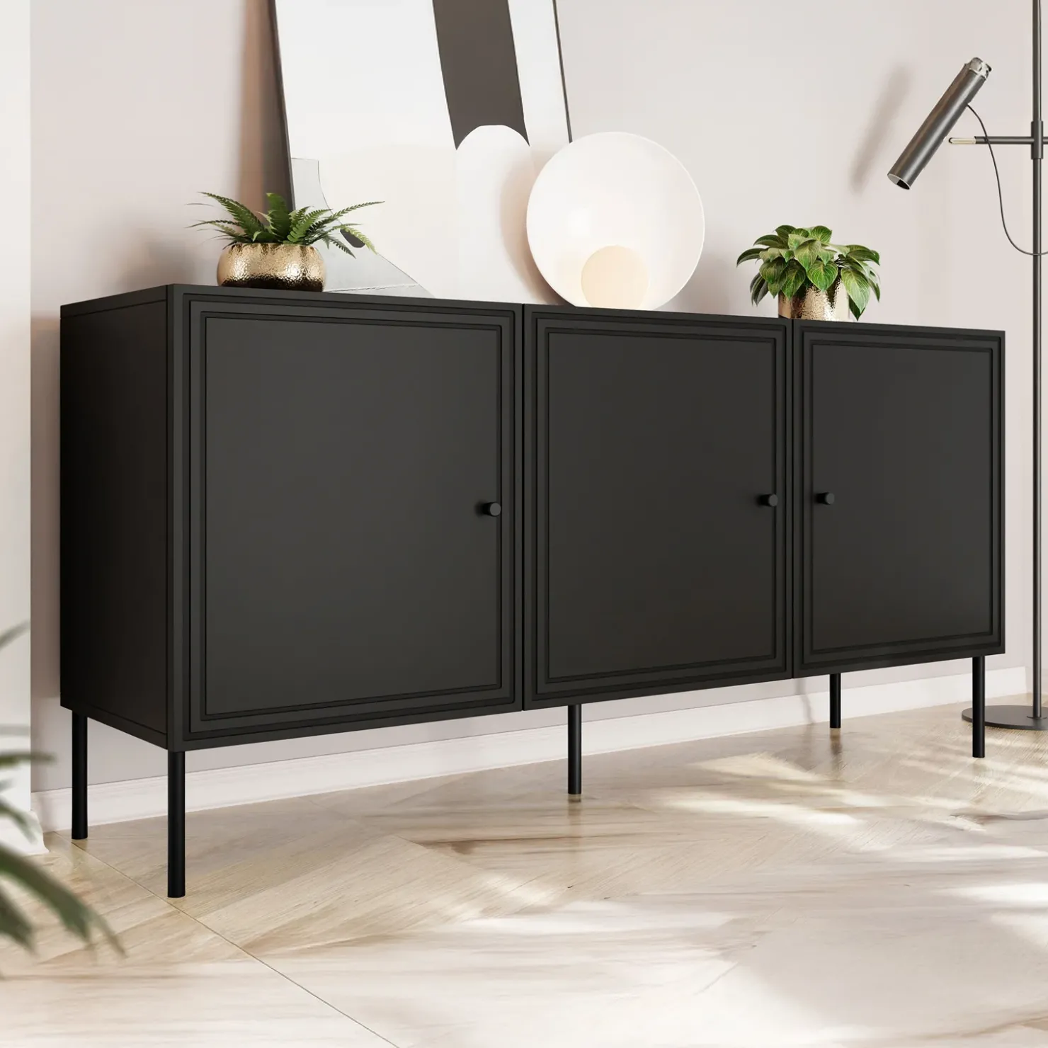 Garnero Arredamenti Madia 151x75h cm 3 ante Stark Nero Opaco Sale