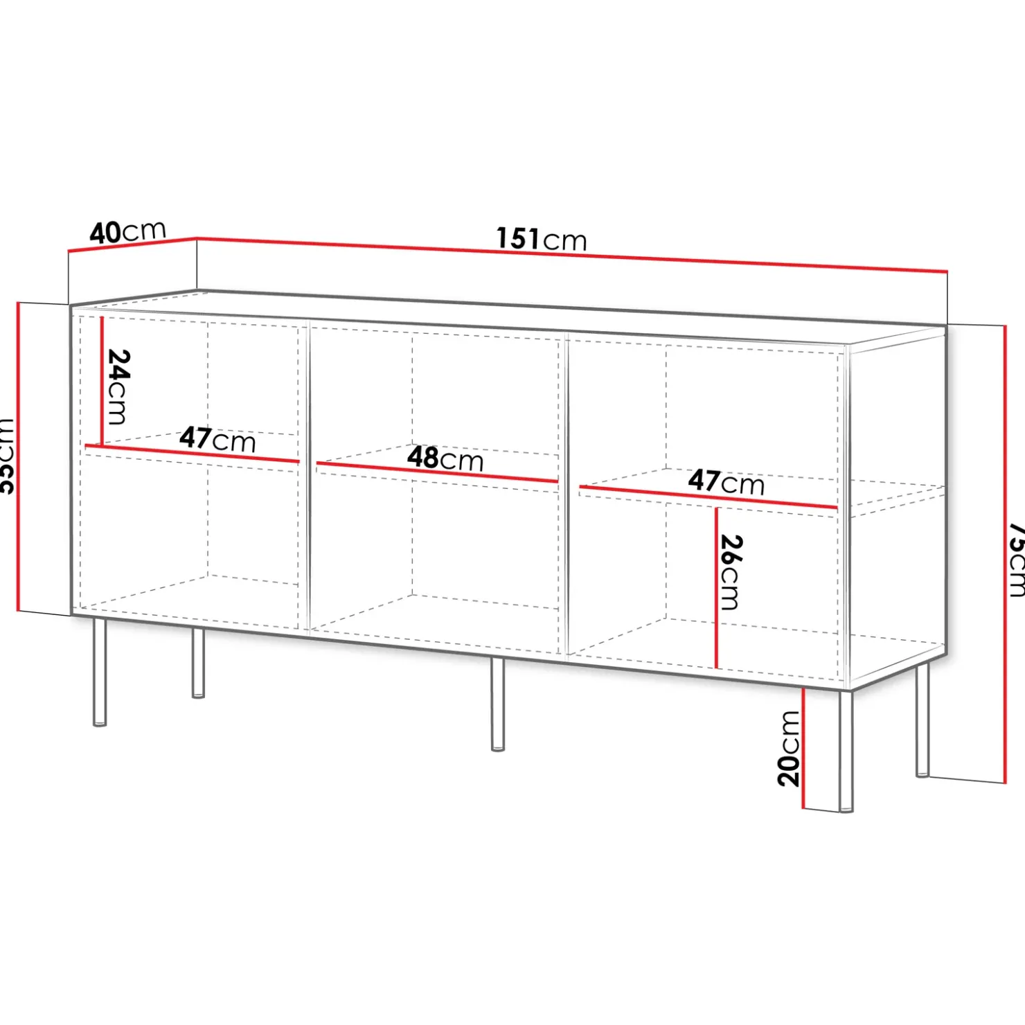 Garnero Arredamenti Madia 151x75h cm 3 ante Stark Nero Opaco Sale