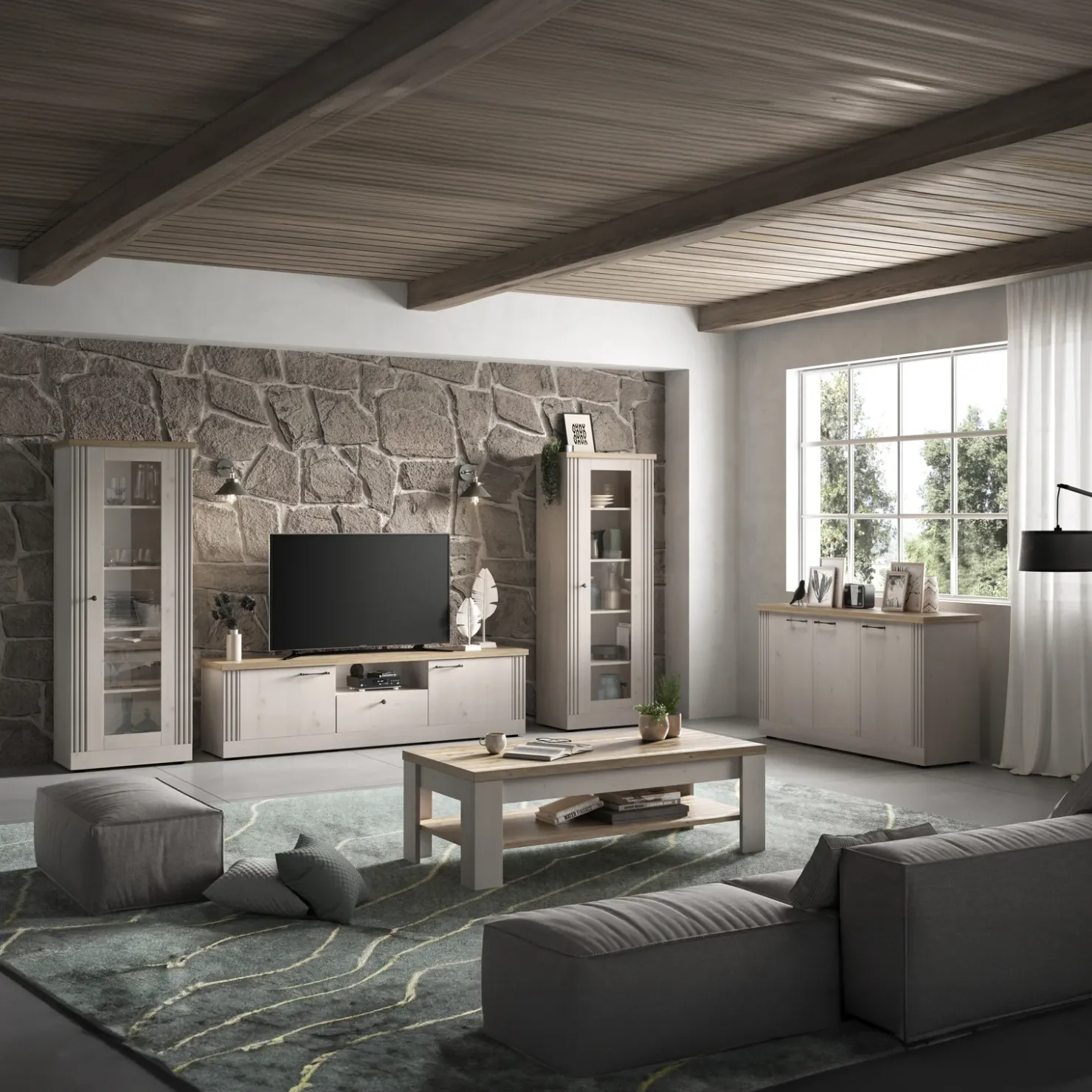 Garnero Arredamenti Madia 164x88h cm 3 ante rovere bianco frassinato Armonia Hot