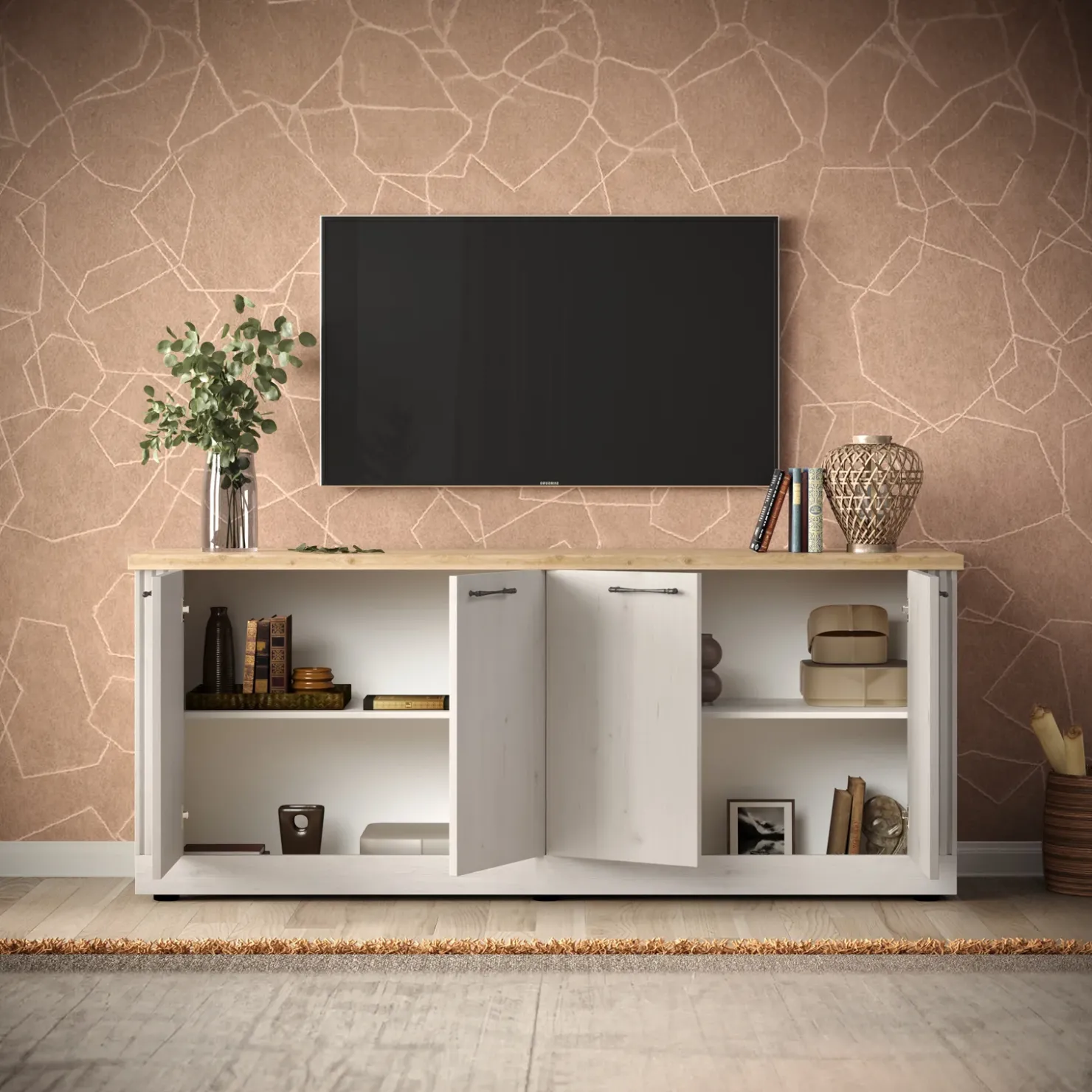 Garnero Arredamenti Madia 211x88h cm 4 ante rovere bianco frassinato Armonia Discount