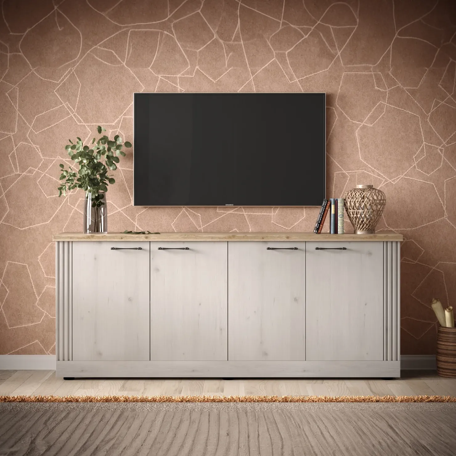 Garnero Arredamenti Madia 211x88h cm 4 ante rovere bianco frassinato Armonia Discount