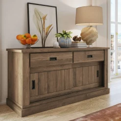 Garnero Arredamenti Madia 150x100h cm 2 ante scorrevoli 2 cassetti soggiorno nero Islen Noce