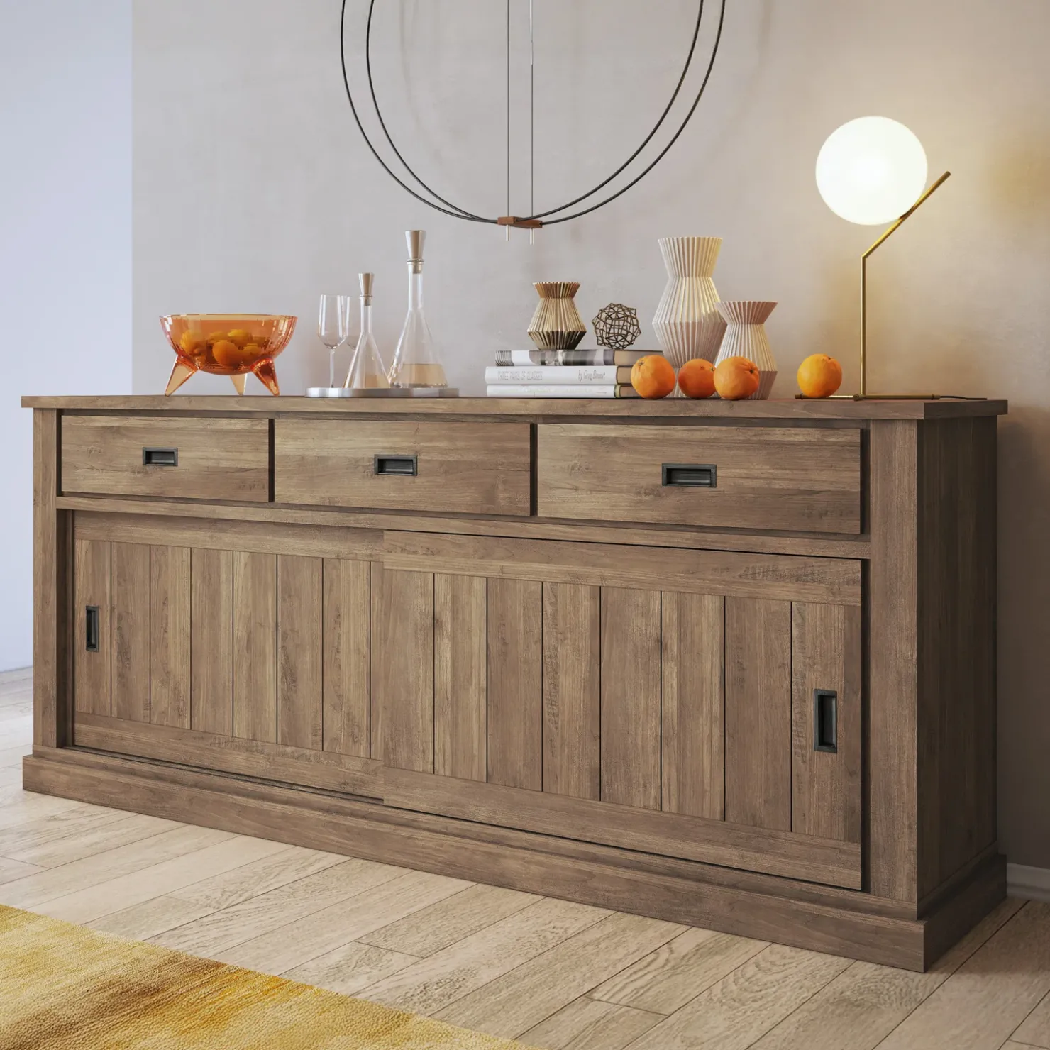 Garnero Arredamenti Madia 215x96h cm 2 ante scorrevoli 3 cassetti soggiorno nero Islen Noce Sale