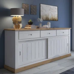 Garnero Arredamenti Madia 215x96h cm 2 ante scorrevoli 3 cassetti soggiorno bianco frassinato rovere Islen Bianco Opaco - Rovere Clearance