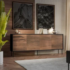 Garnero Arredamenti Madia 200x81h cm 4 ante soggiorno noce nero Wild Noce - Nero opaco New