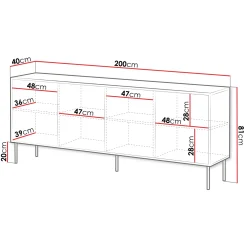 Garnero Arredamenti Madia 200x81h cm 4 ante soggiorno noce nero Wild Noce - Nero opaco New