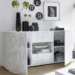 Garnero Arredamenti Madia 181x84h cm 2 ante soggiorno bianco laccato lucido con serigrafia Marvis Bianco Lucido
