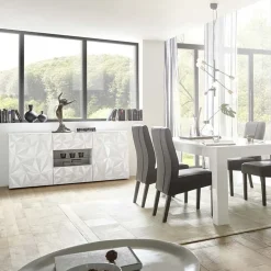 Garnero Arredamenti Madia 181x84h cm 2 ante soggiorno bianco laccato lucido con serigrafia Marvis Bianco Lucido