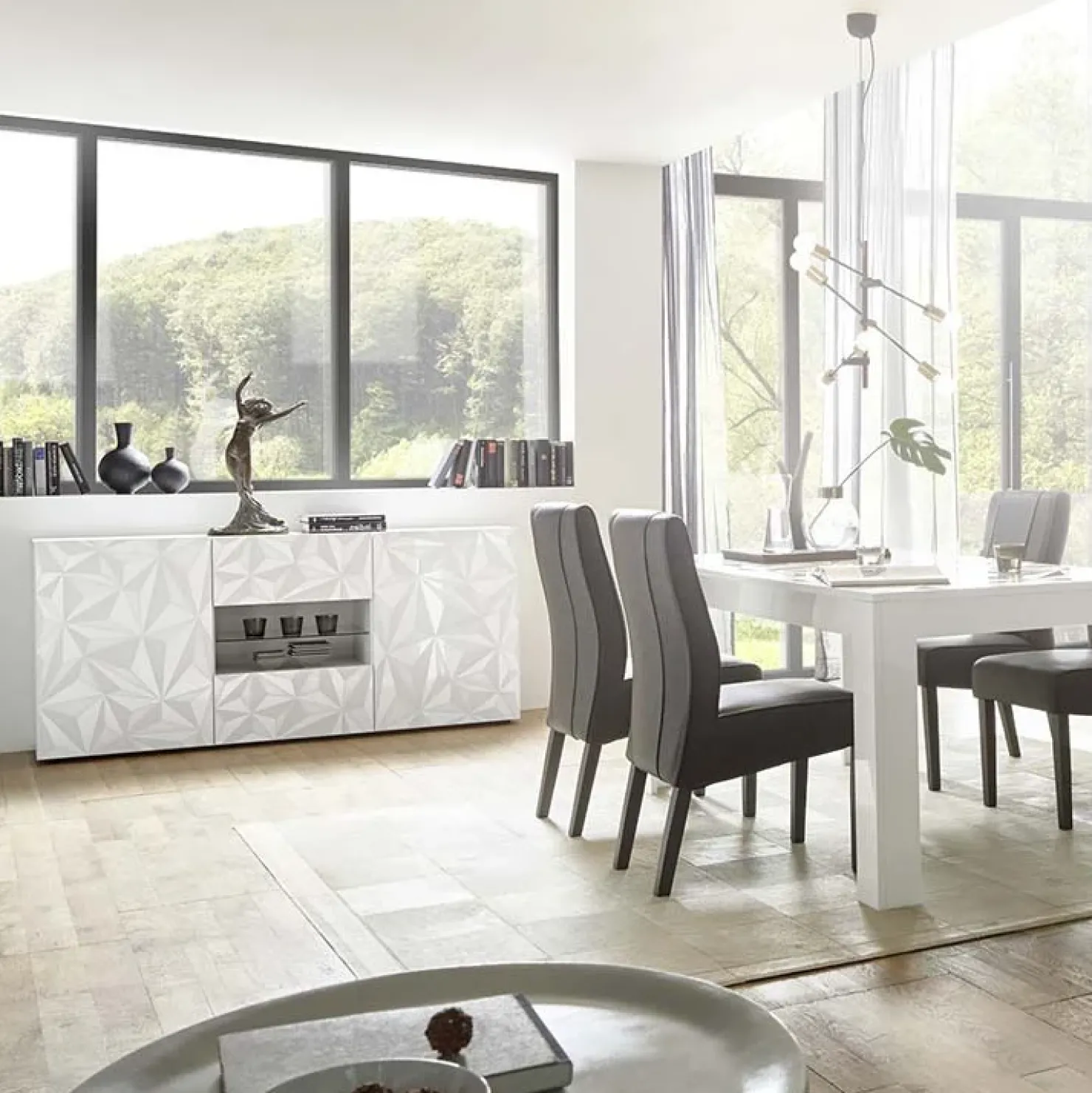 Garnero Arredamenti Madia 181x84h cm 2 ante soggiorno bianco laccato lucido con serigrafia Marvis Bianco Lucido